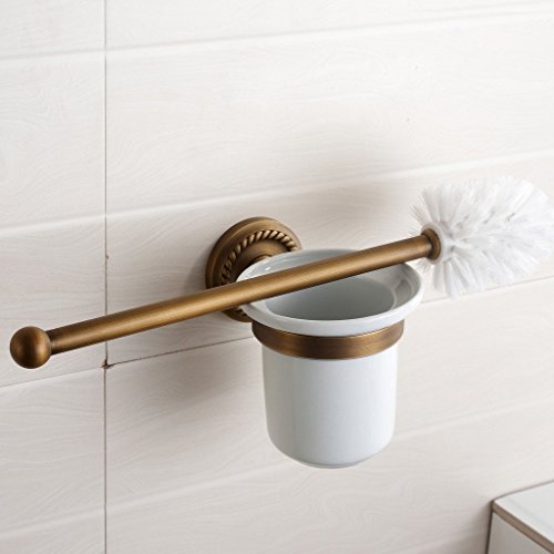 Weare Home Badzimmer geschnitzten Antiken Toilettenbürste Keramik Becher Gelb alle Kupfer Messing Toilettenbürstenhalter - 5