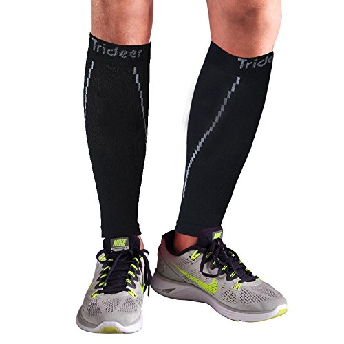 (Paar)Trideer Waden Kompression/Waden Kompressionsstrumpf/Wadenbandage/Fußlose Kompressionsstrümpfe sport ohne Fuss/Beinlinge Kompression/Calf Compression Sleeve/Compressport Socke Calf/Calf Kompressionsunterstützung/Hochwertige Kompression für Fußgelenk bis zur Wade unterstützt, Kompressionsbeinlinge, Base Layer Legwarmers, Calf Tube, Calf Guard, WÄHREND des Laufen Radfahren, Triathlon, Fitness, Athletik und für Flugreisen – für Läufer/Männer/Herren und Frauen/Damen(Schwarz) - 2