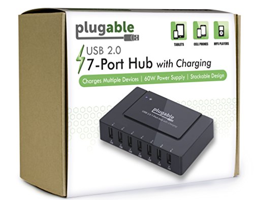 Plugable USB 2.0 7-Port Hub und Schnellladegerät mit 60W Netzteil für EU und GB (BC 1.2 Aufladefunktion für iOS, Android, Windows Mobile uvm.) - 6