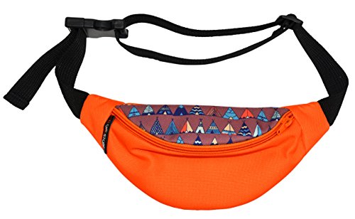 Preisvergleich Produktbild Twinsstore Bauchtaschen, wasserabweisend für Kinder - Jungen und Mädchen, Verschiedene Motive - Eule, Dino, Katze usw. und Farben - pink, grün, blau, schwarz usw. (Indianer Tipi orange)