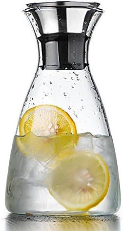 WEIJU FMGYBL070 Glass Water Pitcher,Ice Cold Juice Carafe with Stainless Steel Lid and Infuser, Borosilicate Glass Jug Kettle for Wine,Juice,Milk,Ice Cold Water,Hot Coffee,ect(1L)