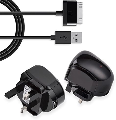 InfoTechnica iPad 2/3, iPhone 2/3/4 USB charger UK plug with dedicated 30-pin charge and data sync USB cable. (Black)