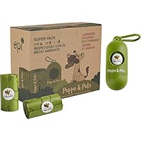Peppo and Pets- 240 Bolsas para Caca de Perro biodegradables (16 Rollos) + (1 dispensador) -Muy Resistentes- Olor a Lavanda- Opacas- A Prueba de Fugas- Bolsas ecológicas Perro