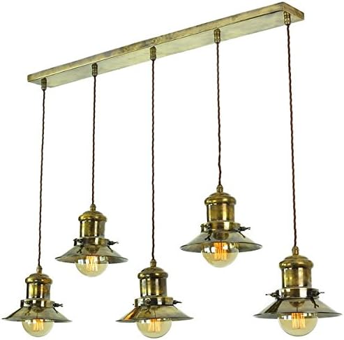 Limehouse 1900-1-P5-AB+LB3 Small Edison 5 Light Pendant Light with LB3 Bulbs, Brass, Antique Brass