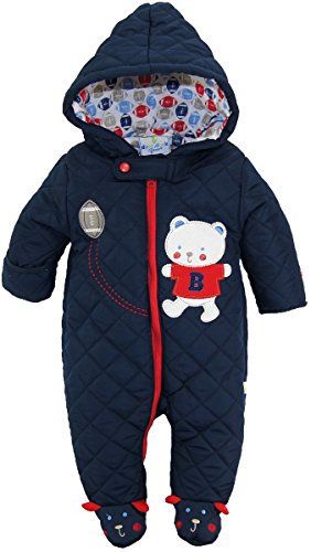 Duck Goose Baby Boys Cute Teddy Bear Quilted Footed Snow Pram Suit, Navy, 0-3 Months