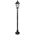 MiniSun Traditional 1.2m Victorian Black and Silver Outdoor Garden Lamp Post Bollard and Top Lantern Light - IP44 Rated