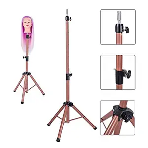 HAIREALM Wig Stand Adjustable Cosmetology Hairdressing Training Mannequin Head Tripod Stand for Hair Extensions Canvas Bald Wig Head SJJ-P