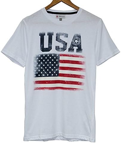Mens New American USA Flag Graphic Print Top Short Sleeve T Shirt Casual Tee (S, White)