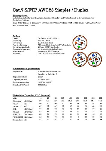 BIGtec 100m CAT.7 Verlegekabel Gigabit 10Gbit Netzwerkkabel CAT.7 1000Mhz SFTP S/FTP CAT7 Netwerkkabel Installationskabel PIMF CAT.7 Kabel CAT7 Netzwerk Verkabelung 100m LAN Kabel Datenkabel CAT7 4x2xAWG23/1 , orange 100 m CAT 7 CAT.7 CAT7 Netzwerkkabel Gigabit 10/100/1’000/10’000 MBit zum Anschluß an Patchpanel , Netzwerkdosen und andere - 4