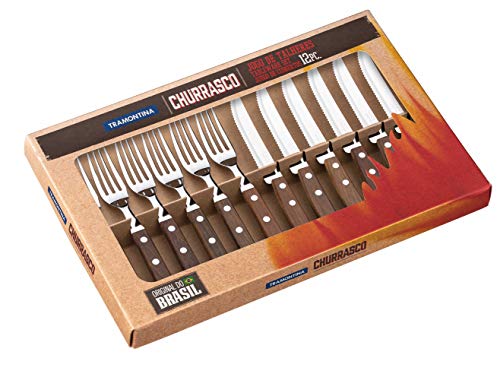 Tramontina Churrasco Set di 12 coltelli da Bistecca e forchette Marrone Chiaro Legno