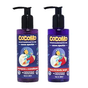 Cocomo Natural Top to Toe Wash for Kids: Shampoo + Body Wash - Paraben & Sulfate Free - Contains Coconut Oil, Olive Oil, Neem & Aloe Vera (Moon Sparkle 400 ml Combo)