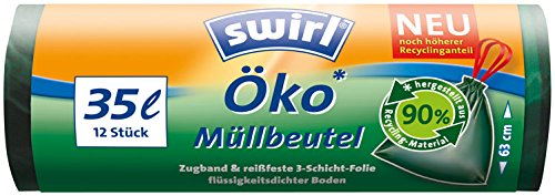Preisvergleich Produktbild Swirl Öko-Müllbeutel 35 Liter, grün-transparent, mit Zugband - 12St. - 4x