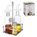 Aceitera Antigoteo Juego de 4 Piezas Con Soporte