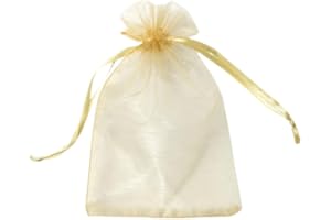 WS Accessories PACK OF 10 Organza Gift Bags, Jewellery Pouches 7x5cm/7x9cm/9x12cm/10x15cm/13x18cm (Gold, 13x18cm)