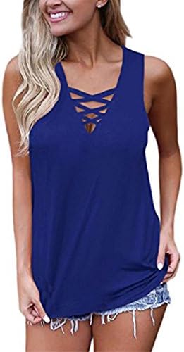 Womens Vest,Moonuy,Women Sleeveless Tops,Girl V Neck Lace Up Criss Cross Elegant Casual Summer Autumn Spring Loose Cami Crop Tank T-Shirt Shirt Blouse Pullover For Ladies (M, Blue)