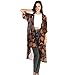 Produktbild Damen Mode Cardigan Mantel ,Hffan Frauen Elegant Chiffon Blumen Drucken lose halbe Hülse Schal tops Blumenmuster Strickjacke Kimono Strand Cover up Tops Outwears Bluseshirt Hemdblusen (Braun, 3XL)