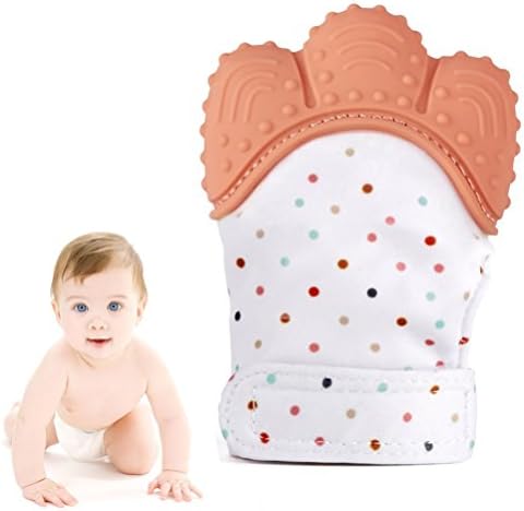 Aappy Teething Mitten for Infants Babies Toddler Hand Self-Soothing Pain Relief Prevents Scratches Unisex 0-24 Month Safe Food Grade Teething Mitt (Orange)