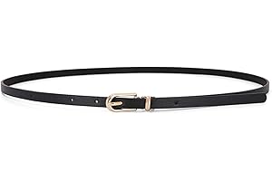 LECTNORE Women Skinny Leather Belt for Dresses Thin Waist Belt with Metal Buckle for Jeans Dress Pants