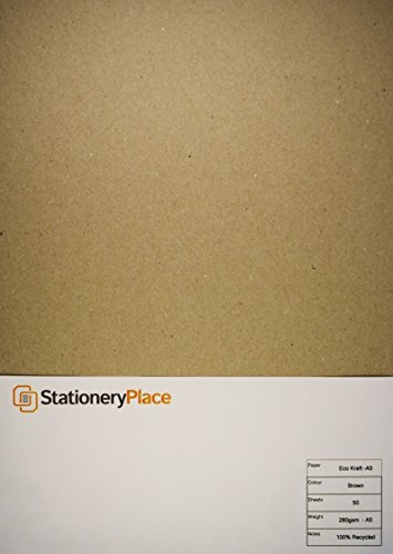 Stationery Place Thick - Brown Recycled Natural Kraft Card - A5 280 GSM 50 Sheet Pack