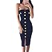 Produktbild feiXIANG Frauen Bodycon kleider Bleistift Cocktail Abend Kleid Damen Party Dress ärmelloses einfarbiges Kleid Frauen Tanzkleidung Kleid Basic Mode A-Linie Trägerloser Partykleid (S, Navy)