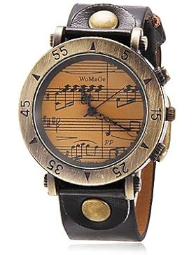Schöne Uhren, Frauen-Weinlese-Musik Muster runden Zifferblatt PU-Band Quarz Analog Armbanduhr (verschiedene Farben)