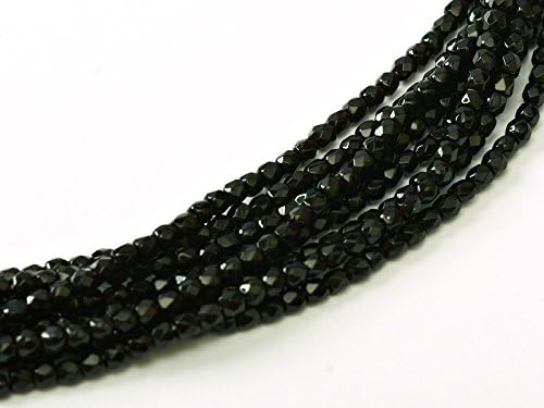 150 Pieces 2mm Czech Fire-Polished Faceted Glass Beads, Round, Jet Black