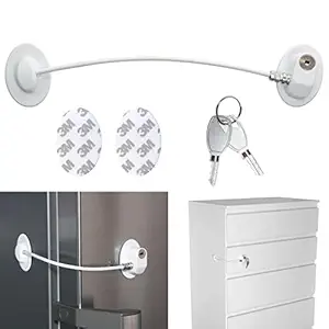 GUSTAVE Safety Door Locks with 2 Keys for Cupboard, Cabinets, Fridge & Freezers, Child Security Locks, Childproof Your House, with Adhesive, Residue-Free, White