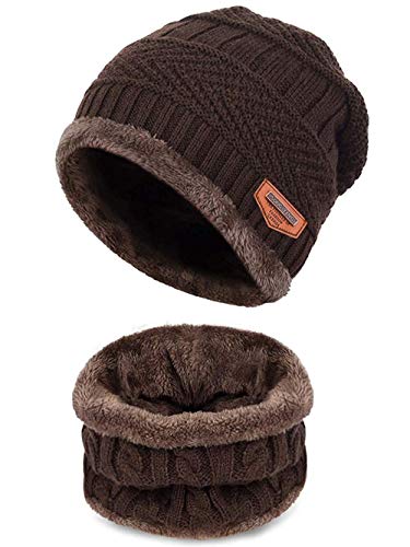 Aruny Hiver Chapeau Et écharpe Hommes Femmes Automne/Hiver Chaud Soft Bonnet Tricoté (Café)