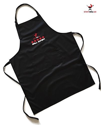 Grillschürze von STAR-BBQ | Küchenschürze Kochschürze - Die elegante Schürze, die Ihre Kleidung vor Grillgeruch und Fettspritzern schützt, schwarz mit Taschen für Männer