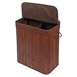 Meerveil Panier à Linge Pliable en Bambou, Corbeille à Linge avec 2 Compartiments et Sac Amovible Lavable Naturelle, 100L