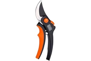 BLACK+DECKER Cisaille de Jardin - Ciseaux à Bois - Secateur de Jardin avec Lames en acier trempé - Branches d'un Diamètre de 13 mm - Taille 20,3 cm - Acier - Noir/Orange