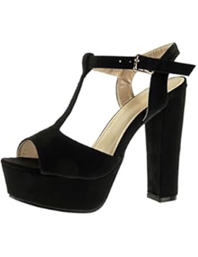 Angkorly - damen Schuhe Sandalen - T-Spange - Peep-Toe - Plateauschuhe - Schleife Blockabsatz high heel 13 CM...