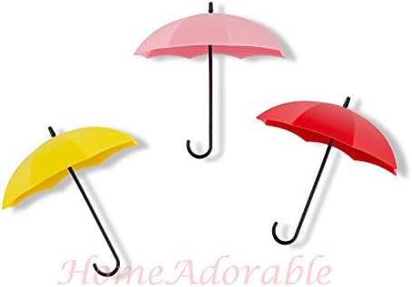 Umbrella Shape Key Holder Wall Mount Self Adhesive Hooks Hanger Organiser 3 pieces By HomeAdorable (red-yellow-pink)