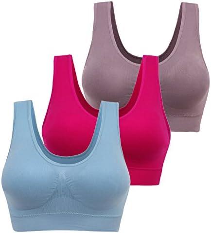 3 Pack Yoga Sports Sleep Bra for Women Wirefree 4X-Large Rose Red/Dusty Pink/Aqua