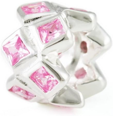 Rhombus Pink 925 Solid Sterling Silver Charm, OHM is Compatible with Other european bracelets