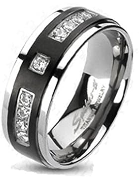 Paula & Fritz® Ring Titan silber schwarz 6 oder 8mm breit Multi Zirkonia verfügbare Ringgrößen 47 (15) 69 (22)...