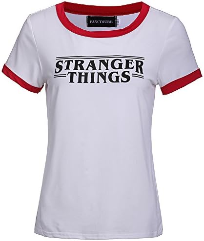 Fundstine Women's Stranger Things Print Tops Red Round Neck Short Sleeve T-Shirt White S