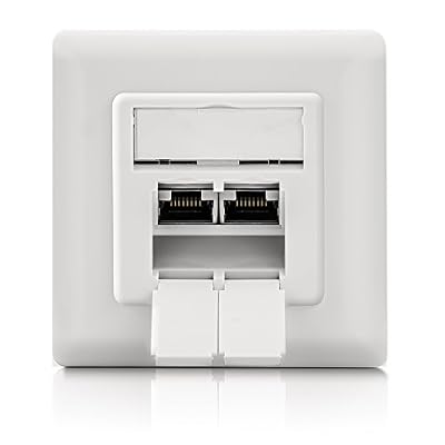 deleyCON prises réseau universelles Cat. 6 - 2x ports RJ45 - protégés- Apparent/encastré - Réseau ethernet 10 Gigabits - norme TIA/EIA-568A&B - blanc/blanc uni