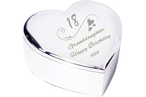 Chris Bag Of Goodies 18 18th Eighteenth Granddaughter Happy Birthday Silver finish Engraved Heart Shaped Trinket Box