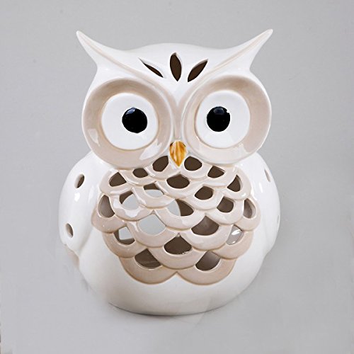 Windlicht Eule, 25 cm, creme