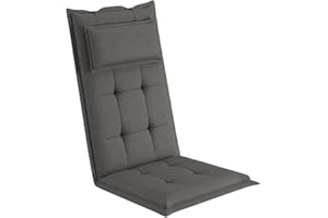 sunnypillow 1 Stück Gartenstuhlauflage mit abnehmbarem Kopfpolster - 120 x 50 x 9cm - Stuhlauflagen Hochlehner, Auflage für Gartenmöbel - Sitzauflagen Outdoor, wasserdicht UV-Lichtecht - Anthrazit