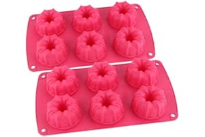 webake Lot de 2 Moule à Kouglof Moulle Savarin Mini Gugelhupfform en Silicone 6 avec Revêtement Antiadhésif Moule à Gâteaux 29x18.5x3.8cm, Rouge