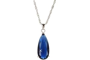 RIZILIA Teardrop Birthstone Necklace for Women in 12 Colours, Pear Cut Gemstone CZ Pendant in 18K White Gold Plated, 45cm + 5cm Adjustable Chain, Gift Boxed for her