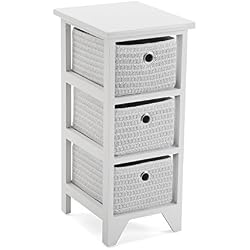 Versa 20100008 Cajonera baño blanco 3 cestas, Madera 56x25x30cm, Cajón cestos