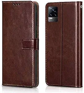 GoodsUrChoice Vivo Y73 Vintage Retro Premium Wallet Flip Cover TPU Inner Shell [Card Slots] [Magnetic Closure] Stand Function Folio Shockproof Full Protection Vivo Y73 Brown