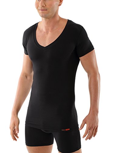 ALBERT KREUZMen’s Black Business deep-V Undershirt with Short Sleeves Made of Soft and Light Stretch-Cotton