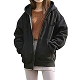 Xmiral Damen Mit Kapuze Jacke Langarm Lose Lässige Reißverschlusstaschen Outwear (XL,Schwarz)