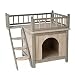 Produktbild Prince Hunde-/Katzenhütte zur Verwendung im Innenbereich, Holz, Grau/Weiß, gemütliche Schlafkammer unten, Oben mit Dachterrasse