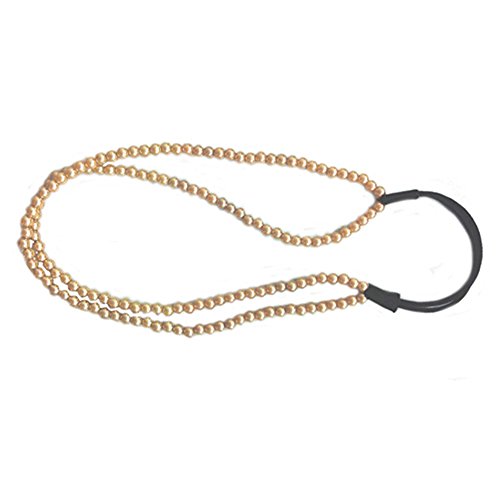 Womens Elastic Pearl Hair Hoop Hair Band Headband (Coffee)
