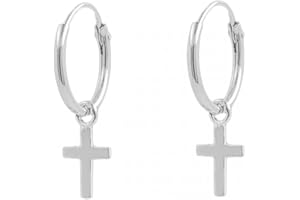 AKIEE Aros De Plata de Ley 925 Con Cruz Pendientes para Mujer Hombre